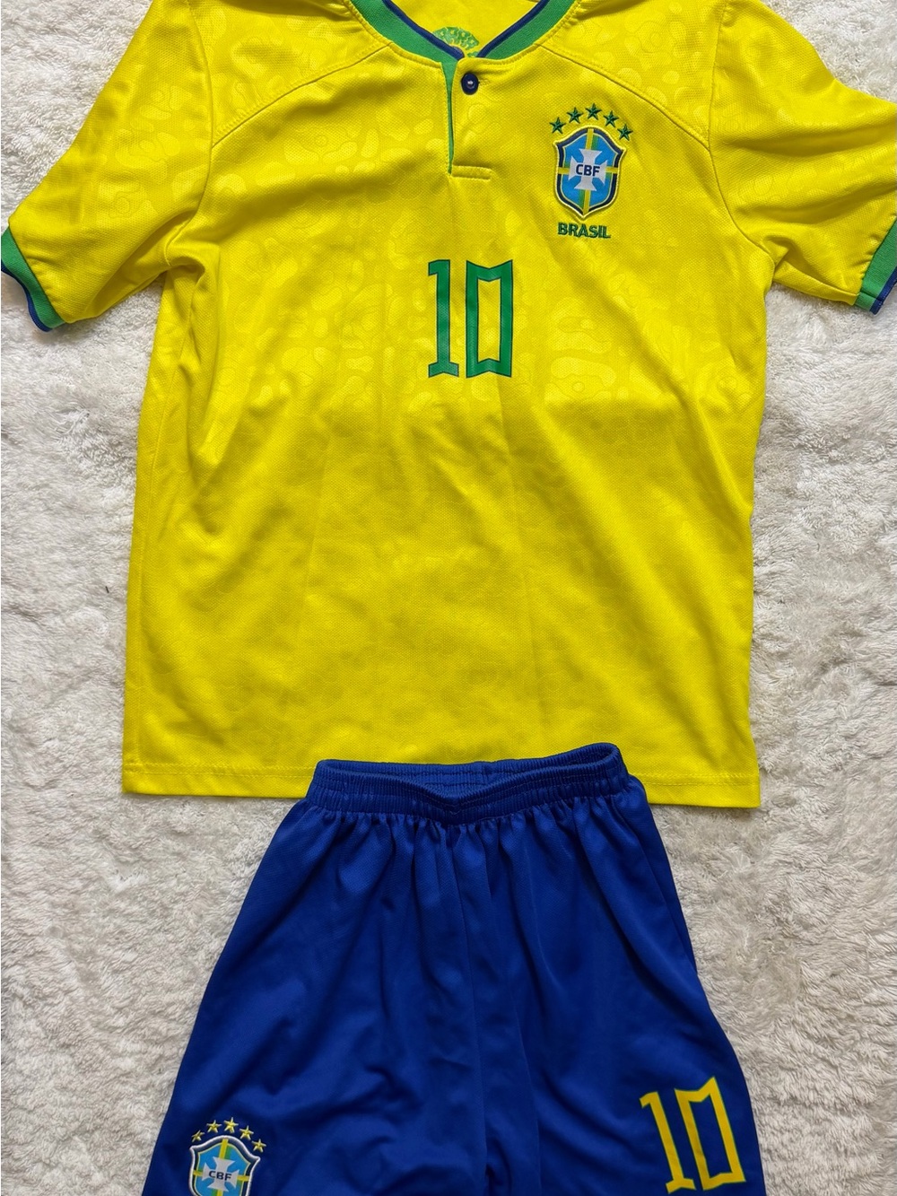 Brazil National Team Kids' Yellow Soccer Jersey & Blue Shorts Neymar Jr- #10